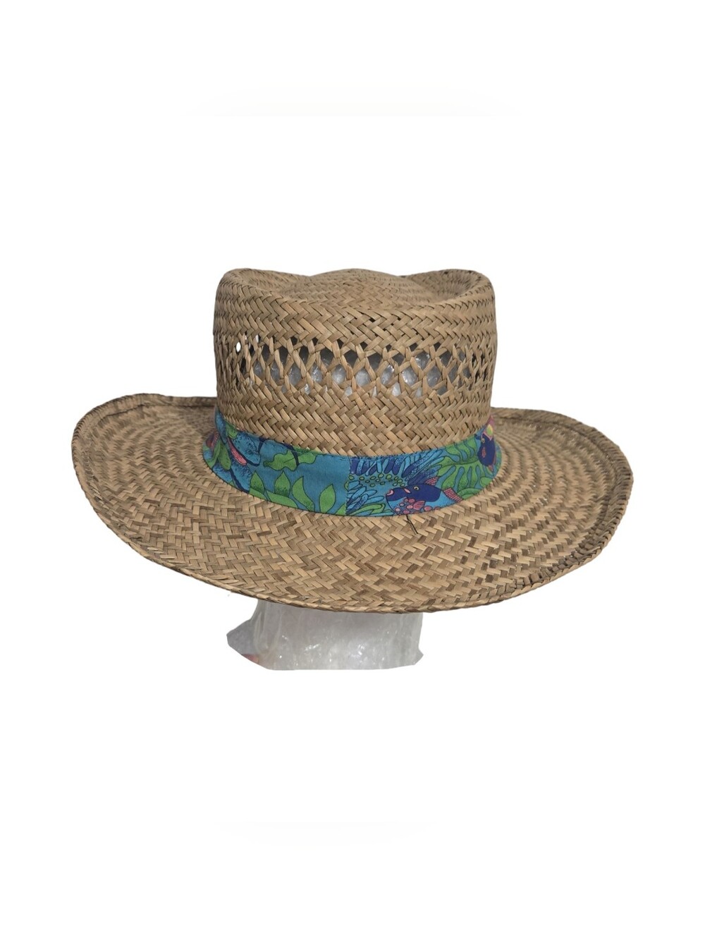Summer Club Panama Jack straw hat ladies Sun Hat with Colorful Fish Print Band - Picture 3 of 8